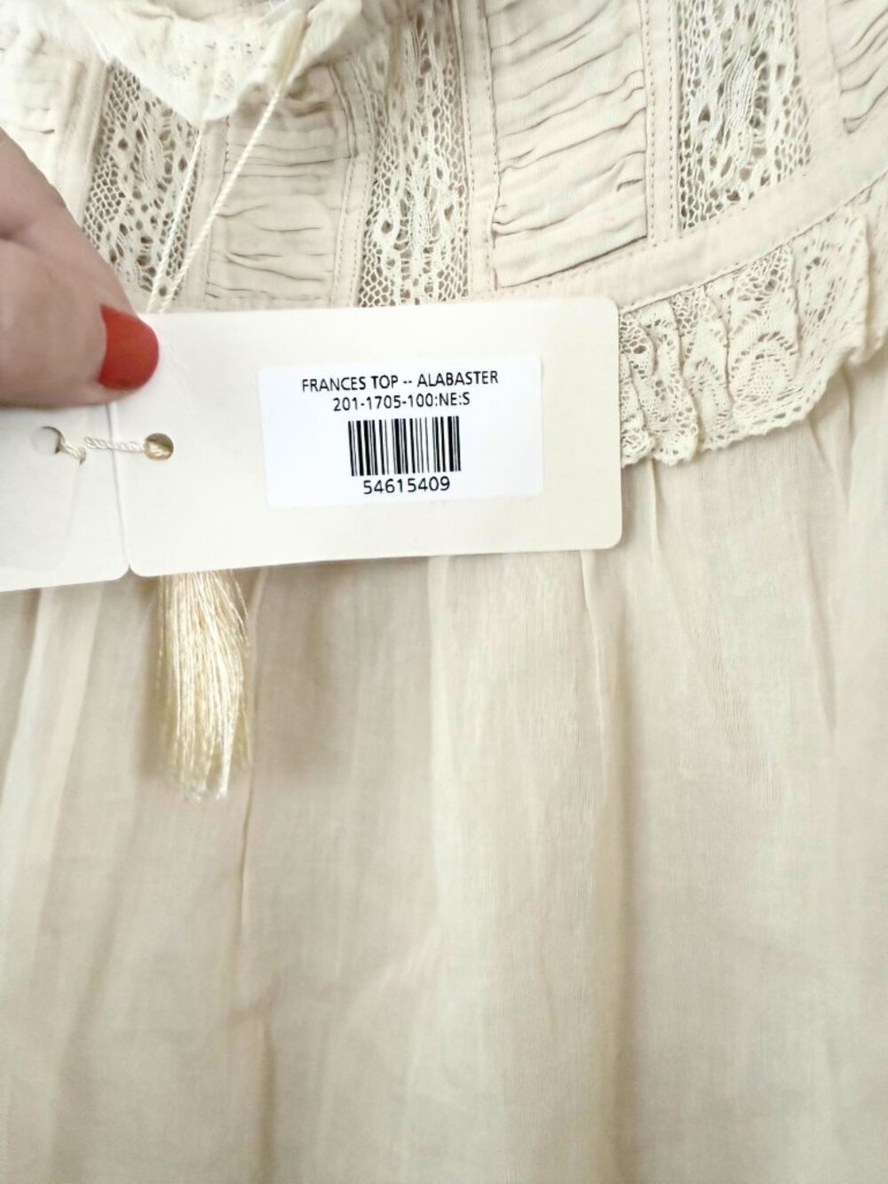 DÔEN Frances Lace Inset Cotton Blend Top in Alabaster Size Small NWT - Picture 4 of 6